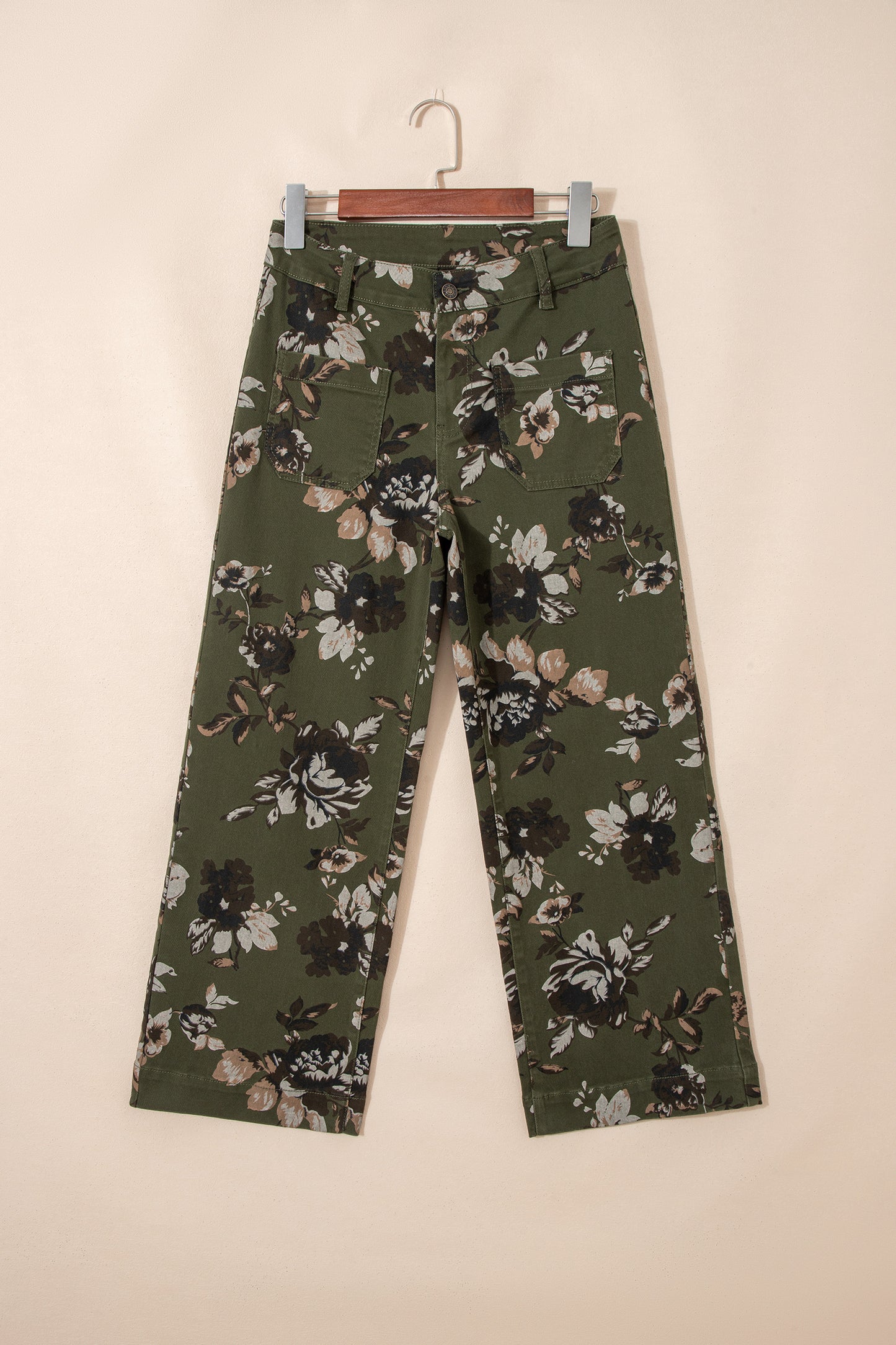Green Vintage Floral Raw Hem Shift Jeans