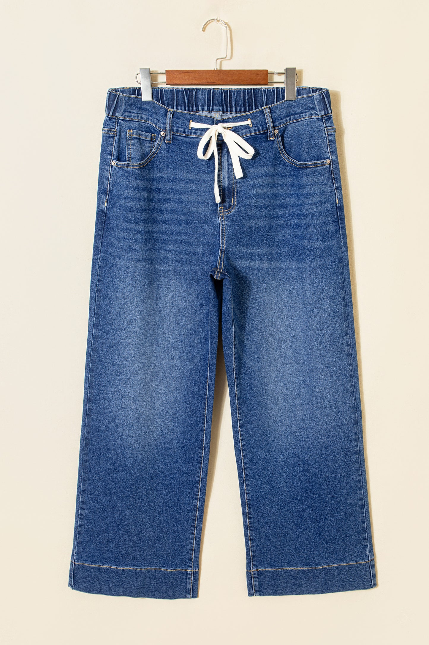 Acid Washed Contrast Lace-up Jeans