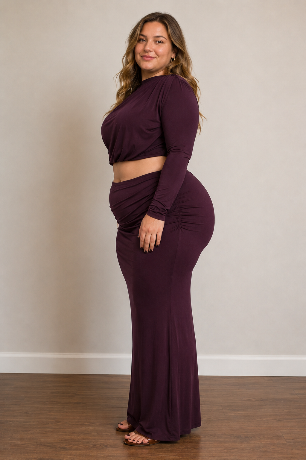 Shirring Detailed Top & Long Skirt Set