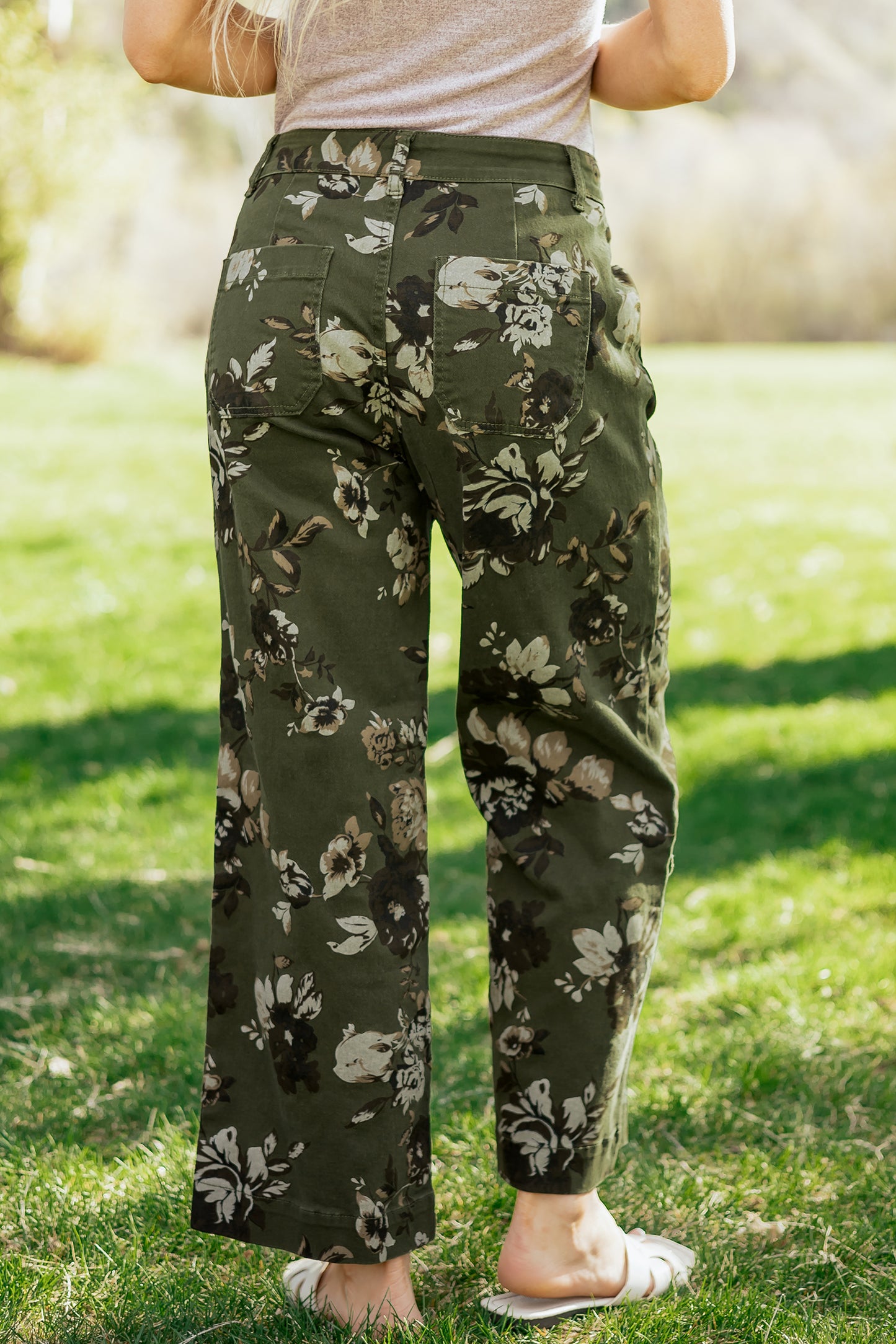 Green Vintage Floral Raw Hem Shift Jeans