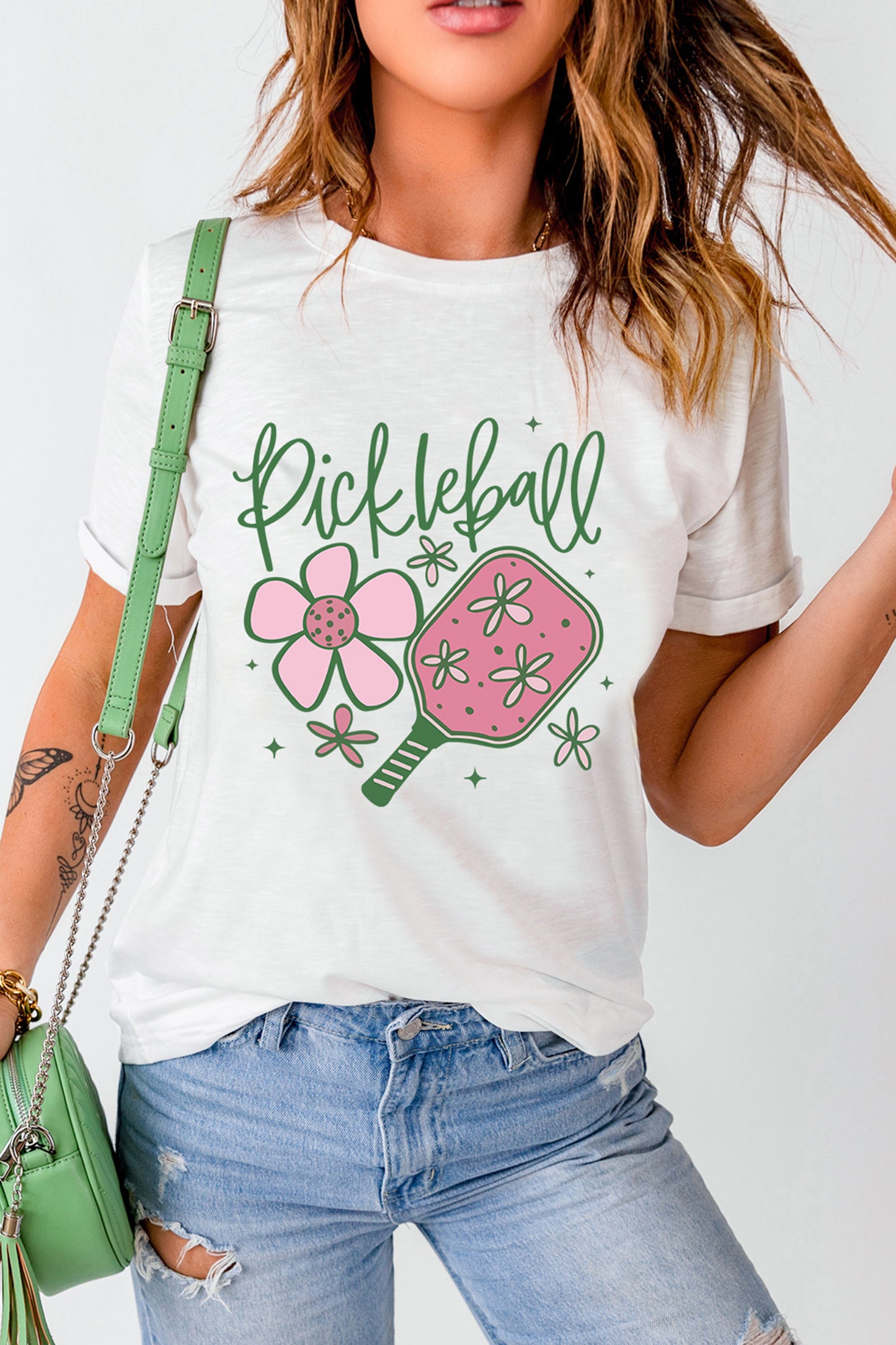 White Pickleball Sweet Flower T Shirt