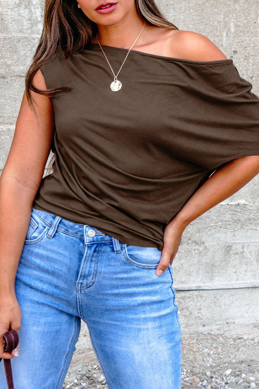 Solid Color Asymmetric Sleeve Blouse