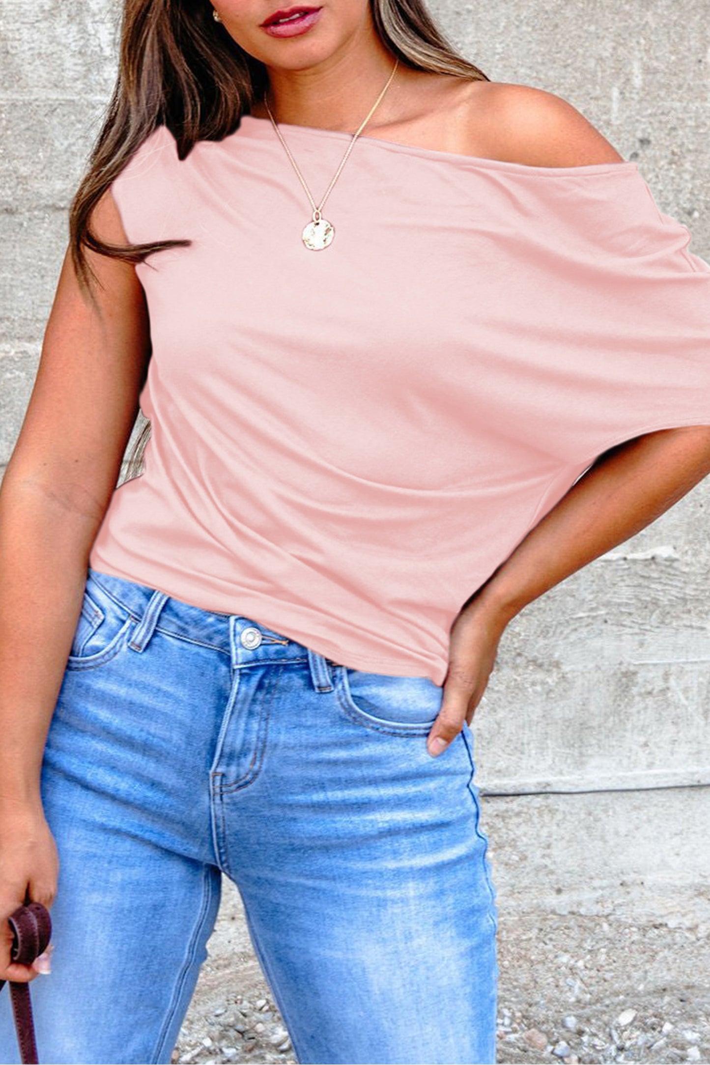 Solid Color Asymmetric Sleeve Blouse