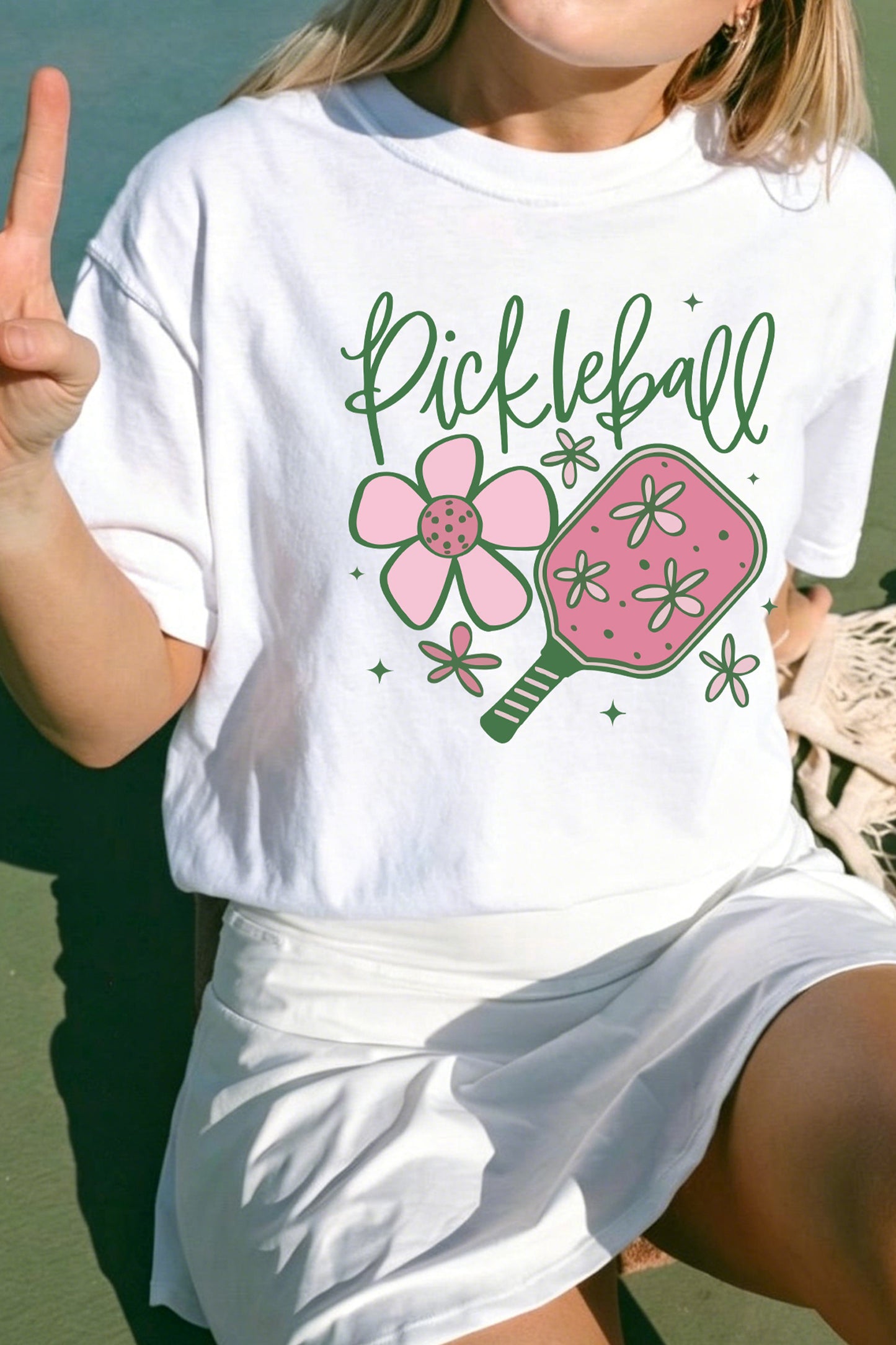 White Pickleball Sweet Flower T Shirt