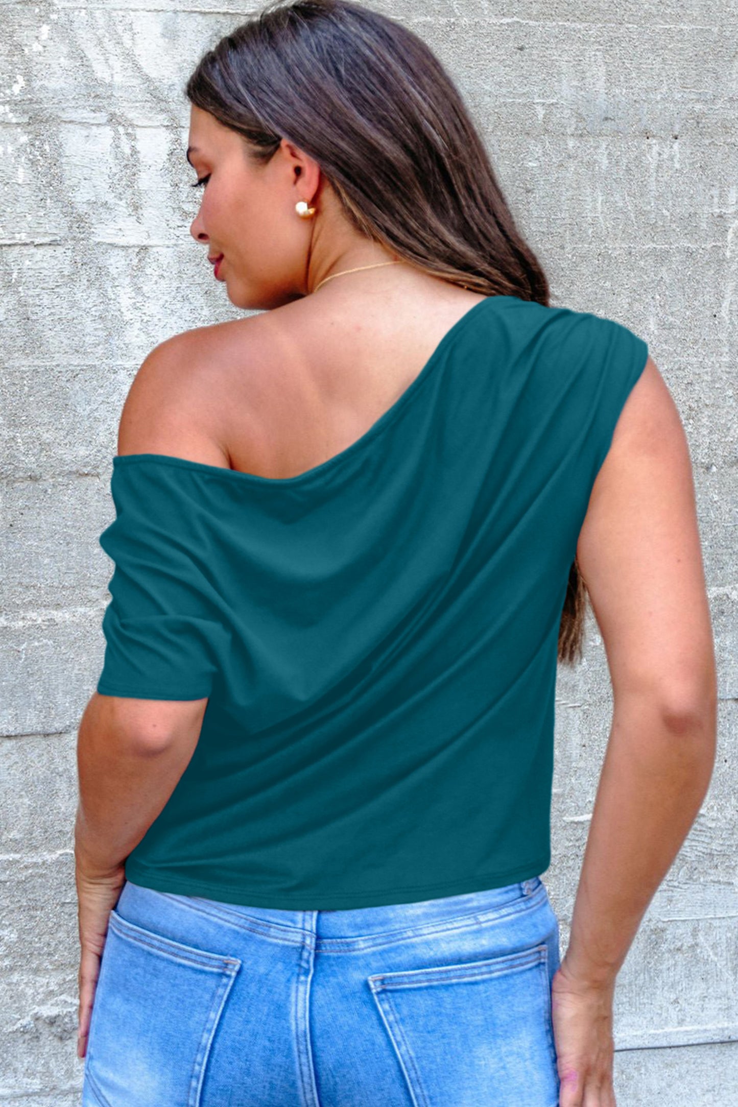 Solid Color Asymmetric Sleeve Blouse