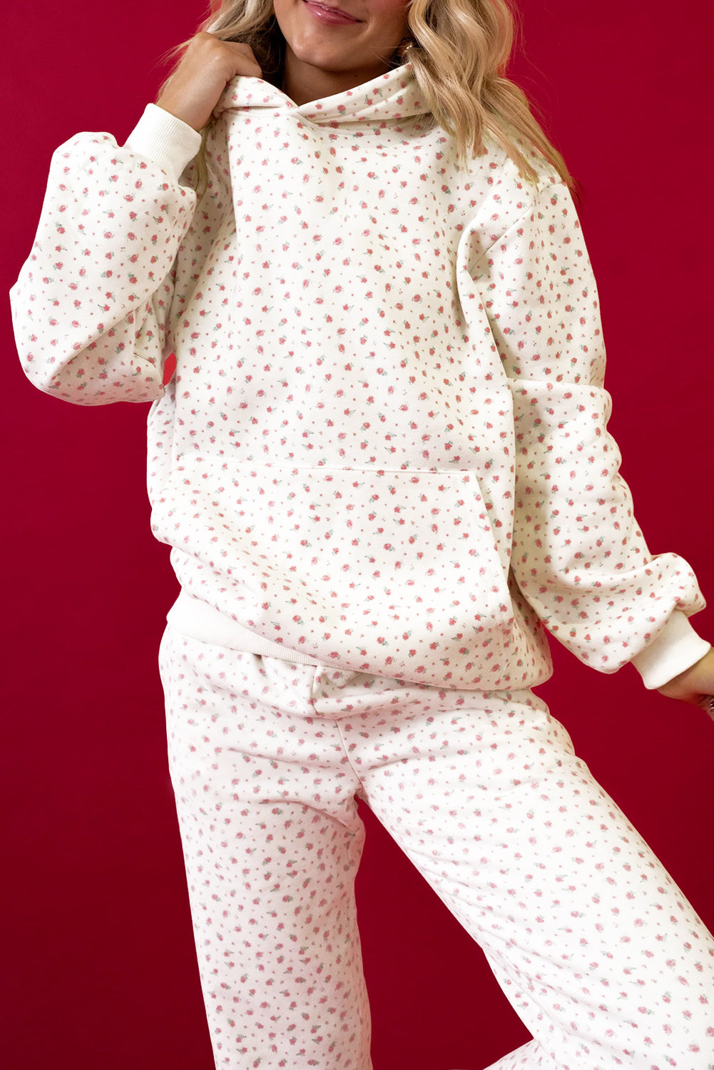 Pink Floral Kangaroo Pocket Hoodie & Sweatpants Set