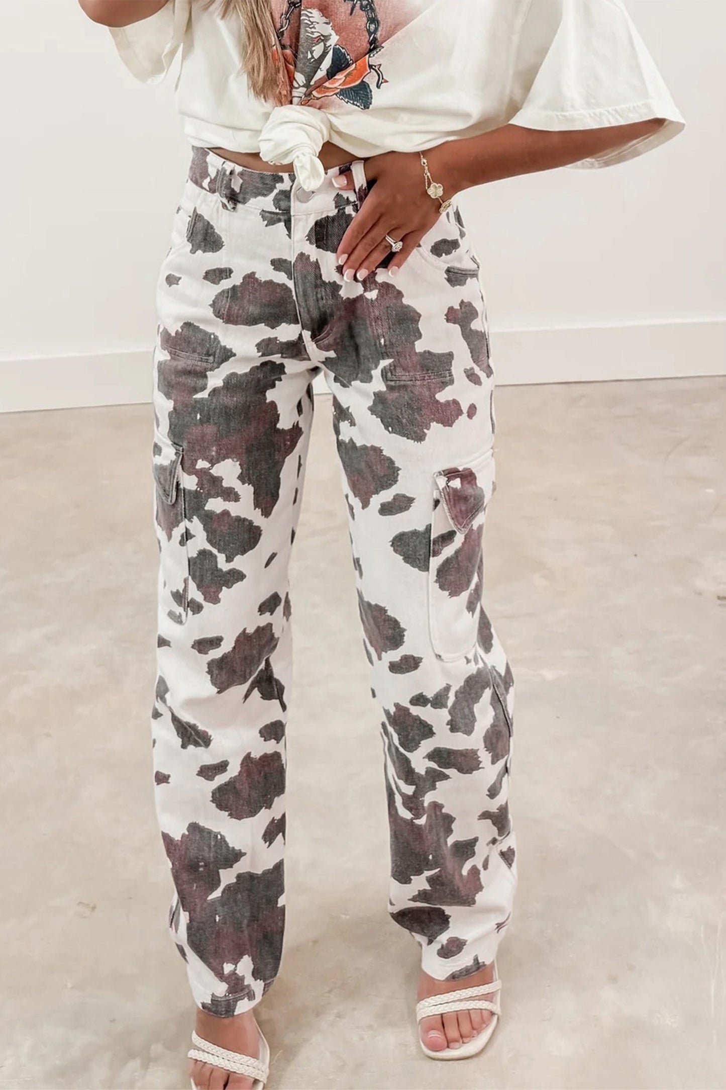 Brown Cow Spots Multi Pocketed Jeans