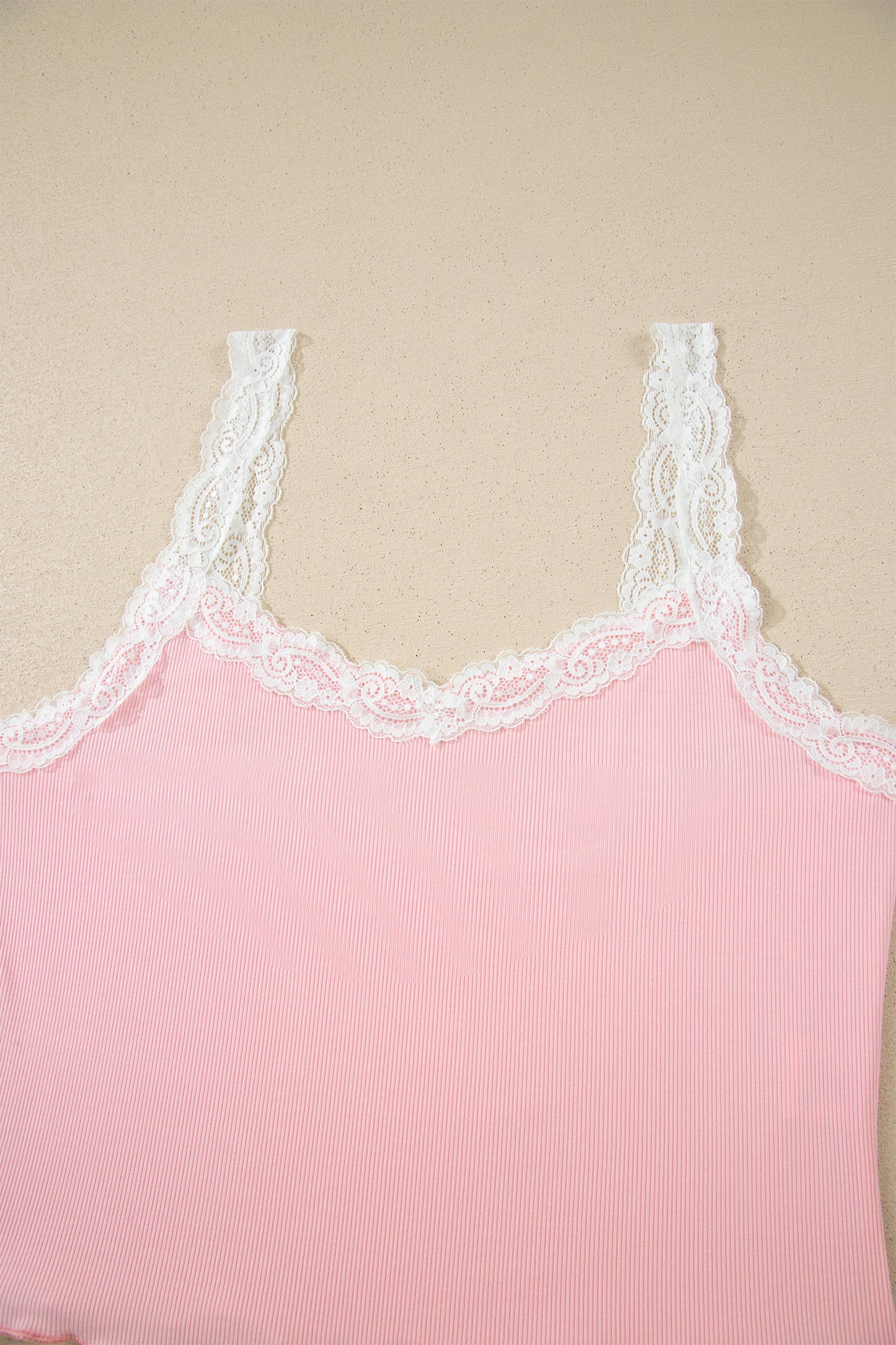 Pink Ribbed Knit Lace Floral Short Lounge Set