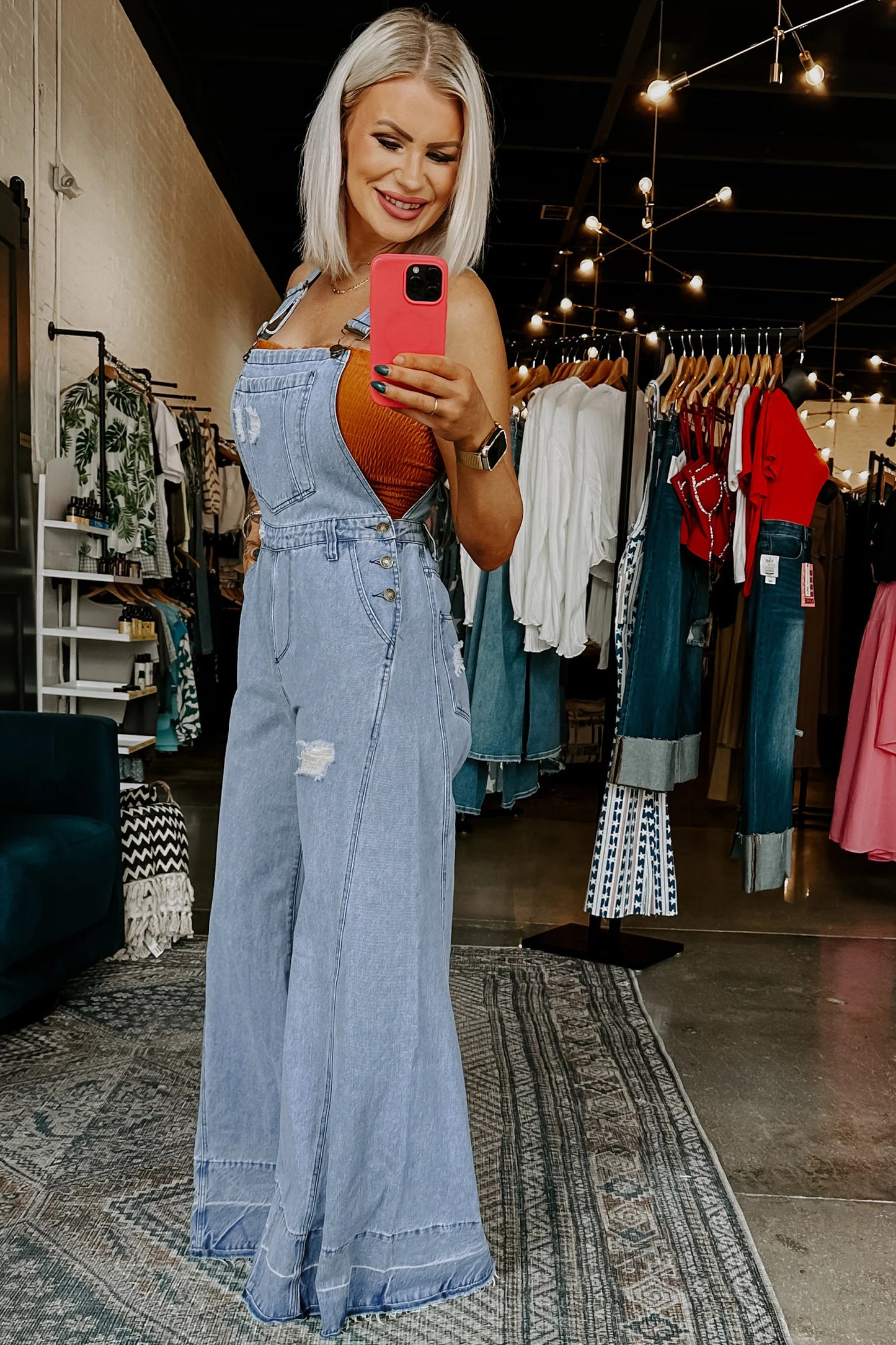 Mist Blue Retro Distressed Denim Overall Jumpsuit