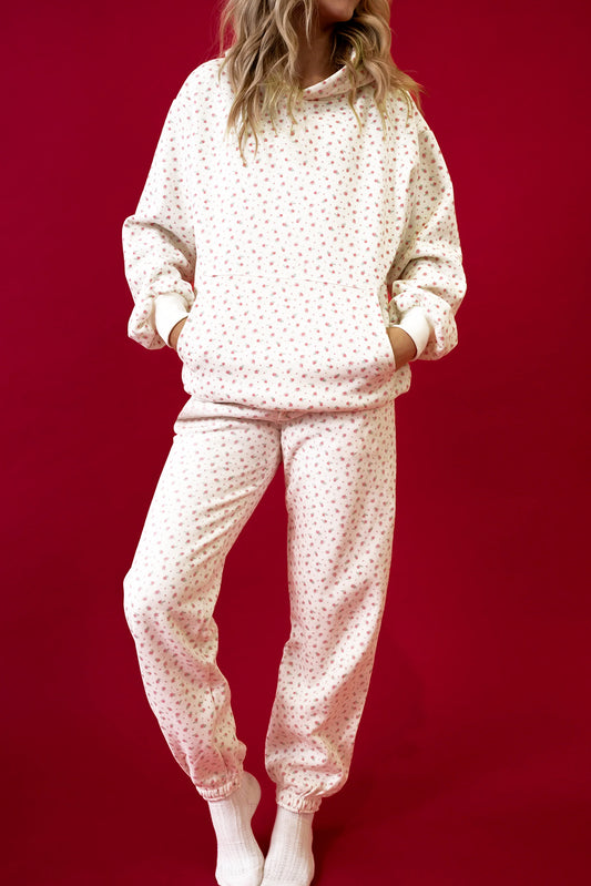 Pink Floral Kangaroo Pocket Hoodie & Sweatpants Set