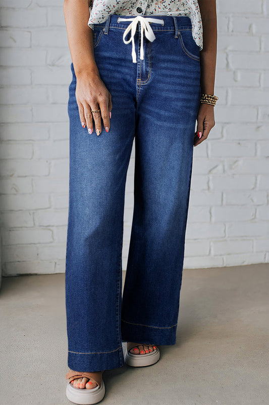 Acid Washed Contrast Lace-up Jeans