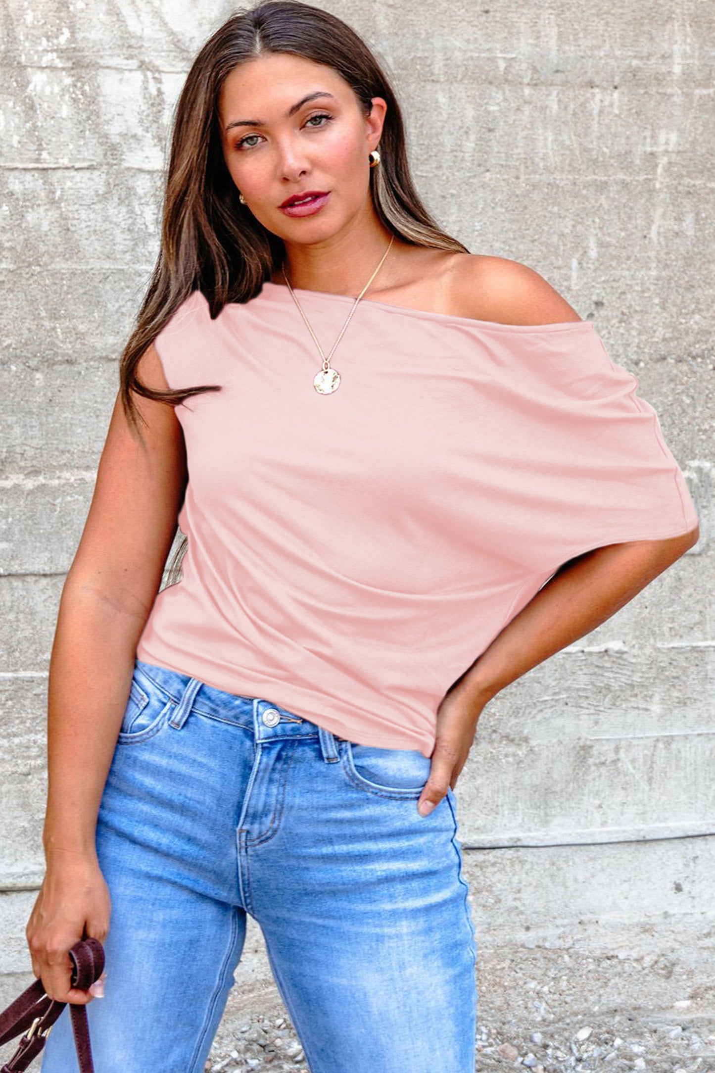 Solid Color Asymmetric Sleeve Blouse