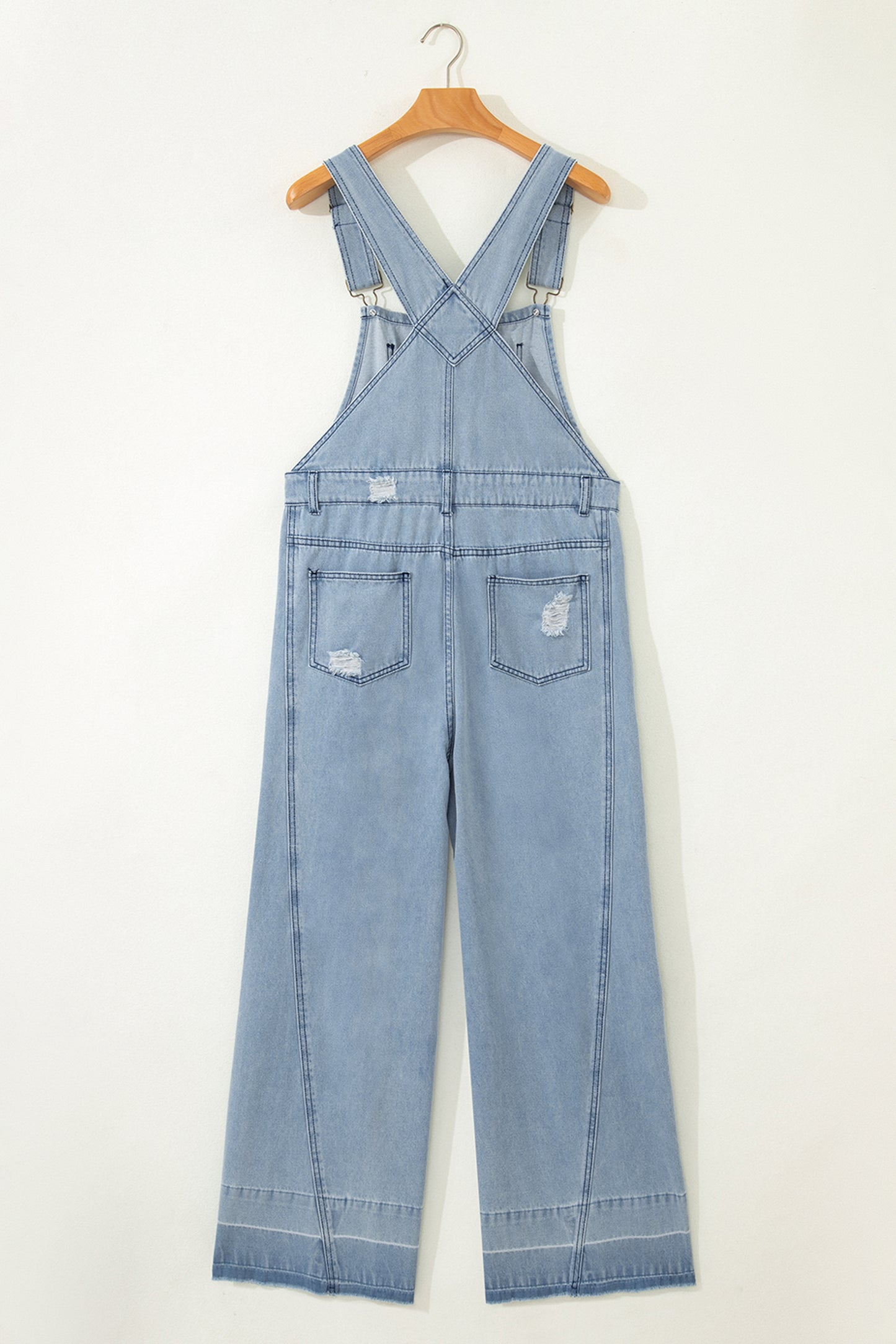 Mist Blue Retro Distressed Denim Overall Jumpsuit