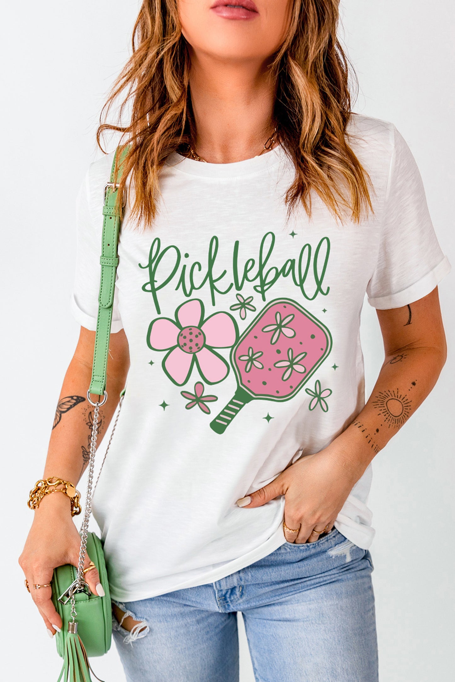 White Pickleball Sweet Flower T Shirt