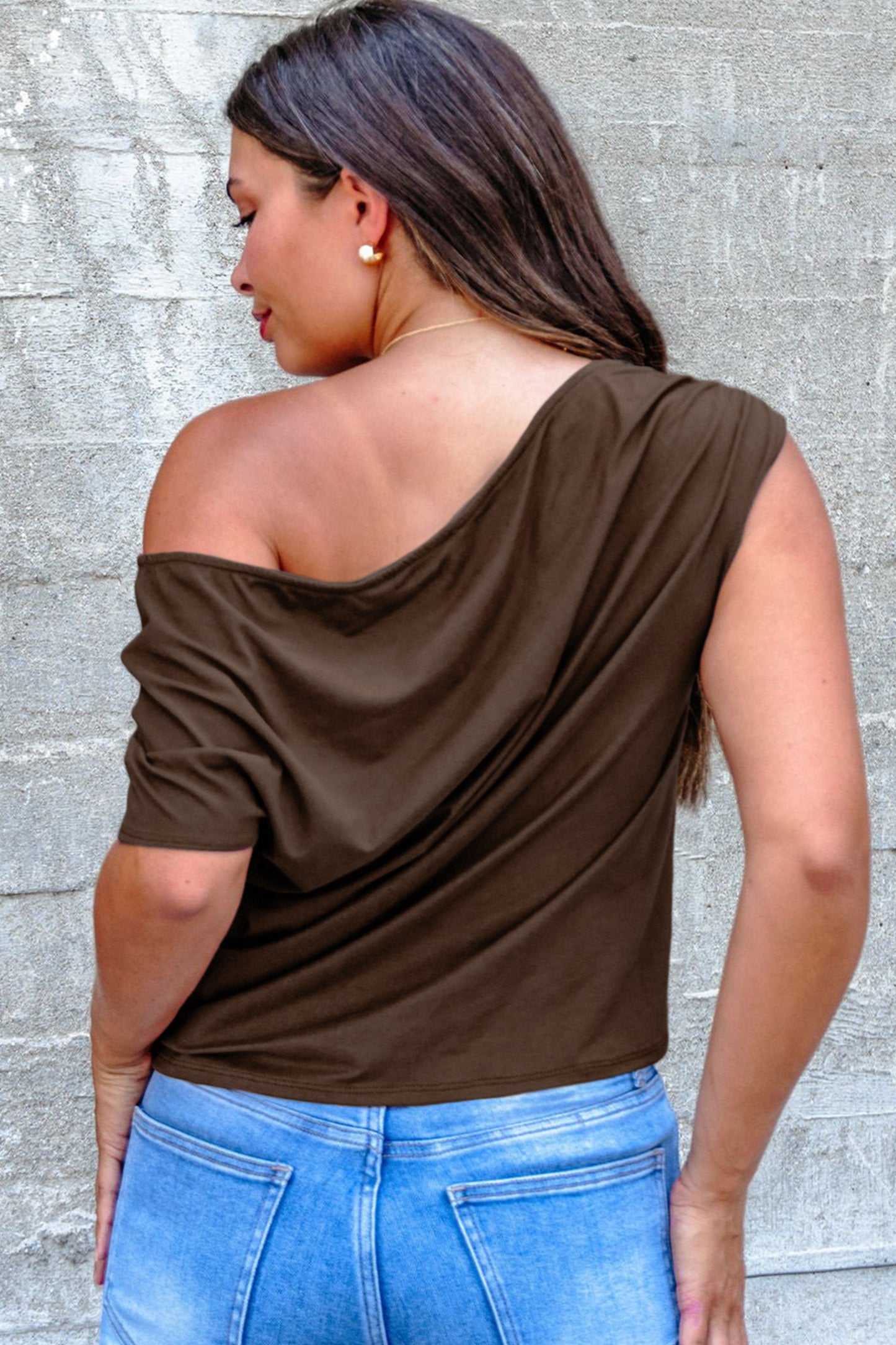 Solid Color Asymmetric Sleeve Blouse