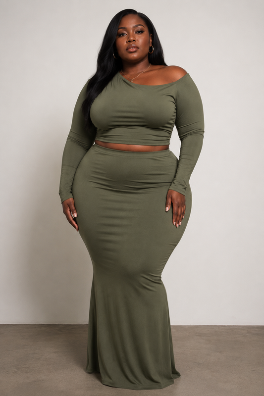 One Side Off Shoulder Top & Skirt Set