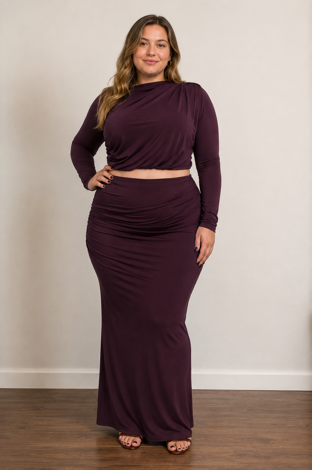 Shirring Detailed Top & Long Skirt Set