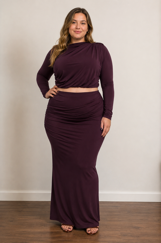 Shirring Detailed Top & Long Skirt Set