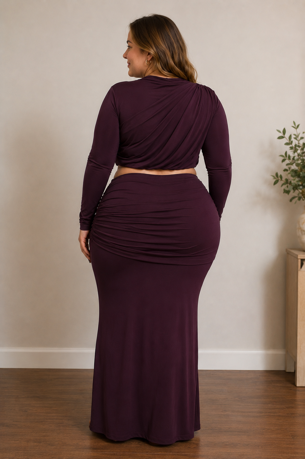 Shirring Detailed Top & Long Skirt Set
