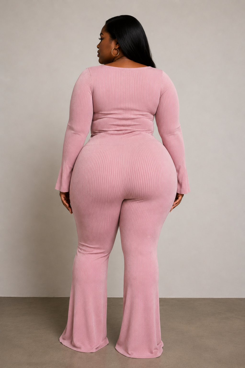 Lilac Ribbed Pant Set With Slit Detail