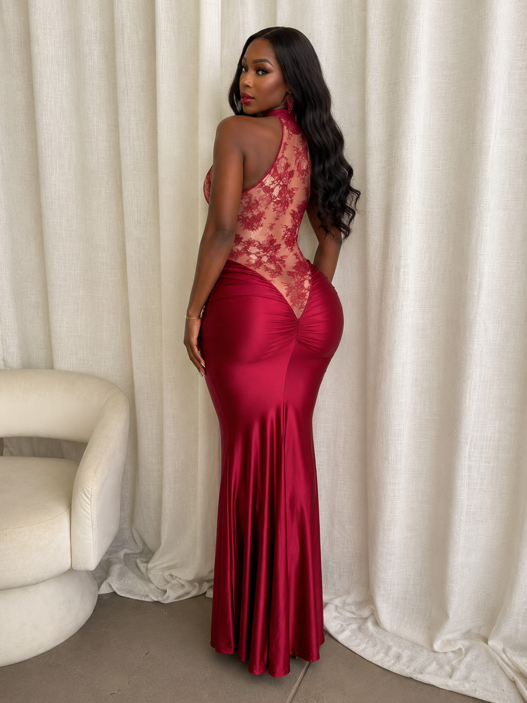 Crimson Lace Hourglass Dress