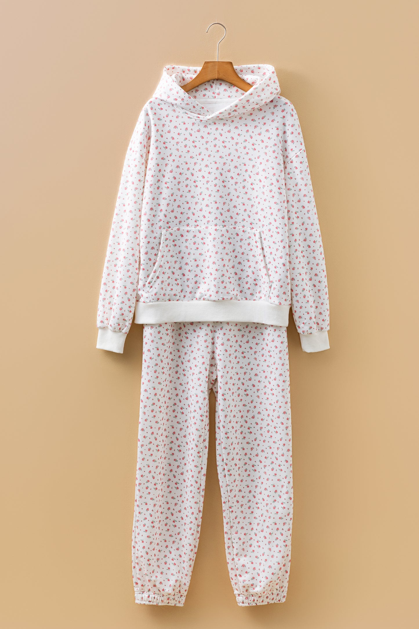 Pink Floral Kangaroo Pocket Hoodie & Sweatpants Set