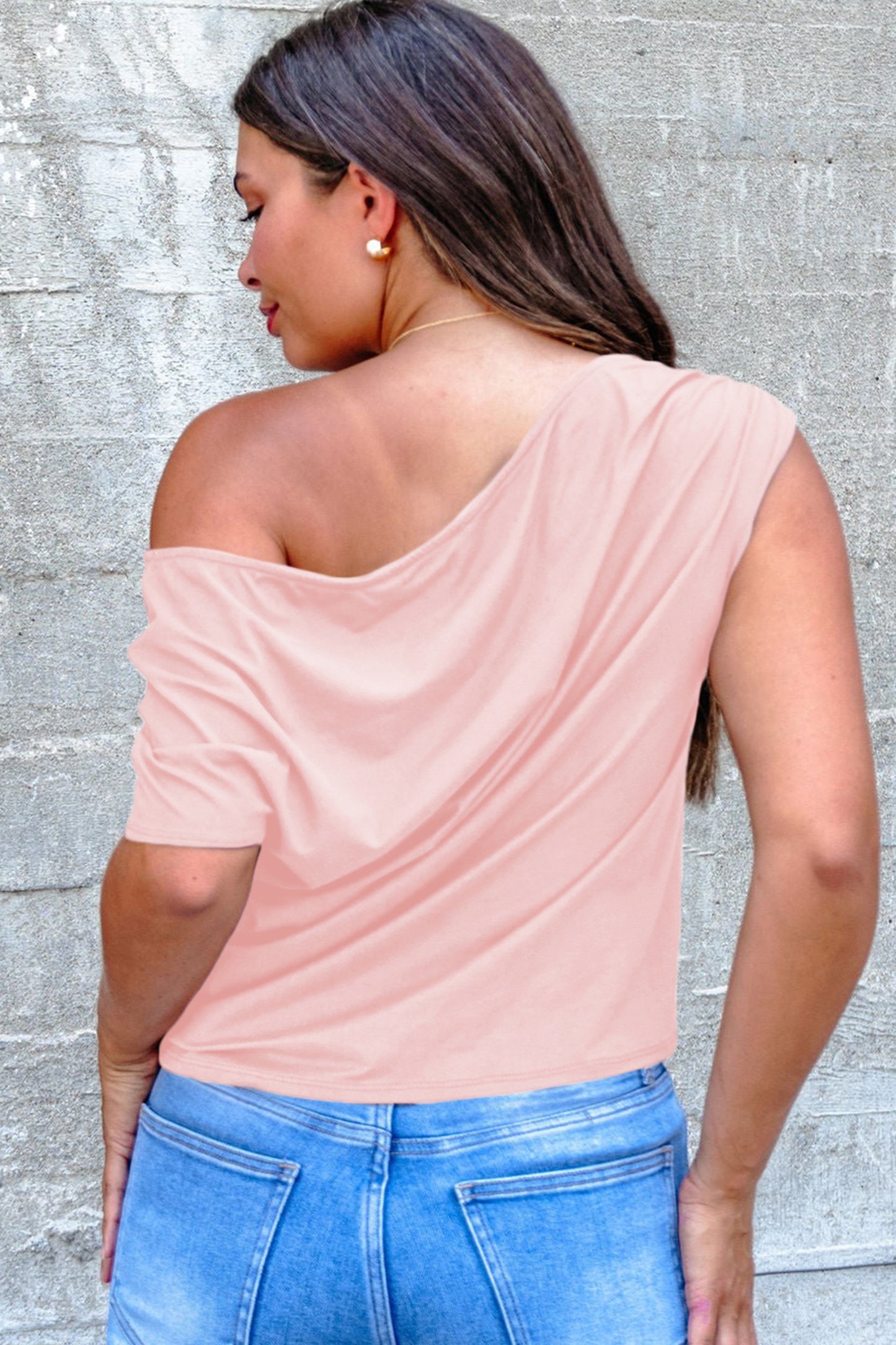 Solid Color Asymmetric Sleeve Blouse
