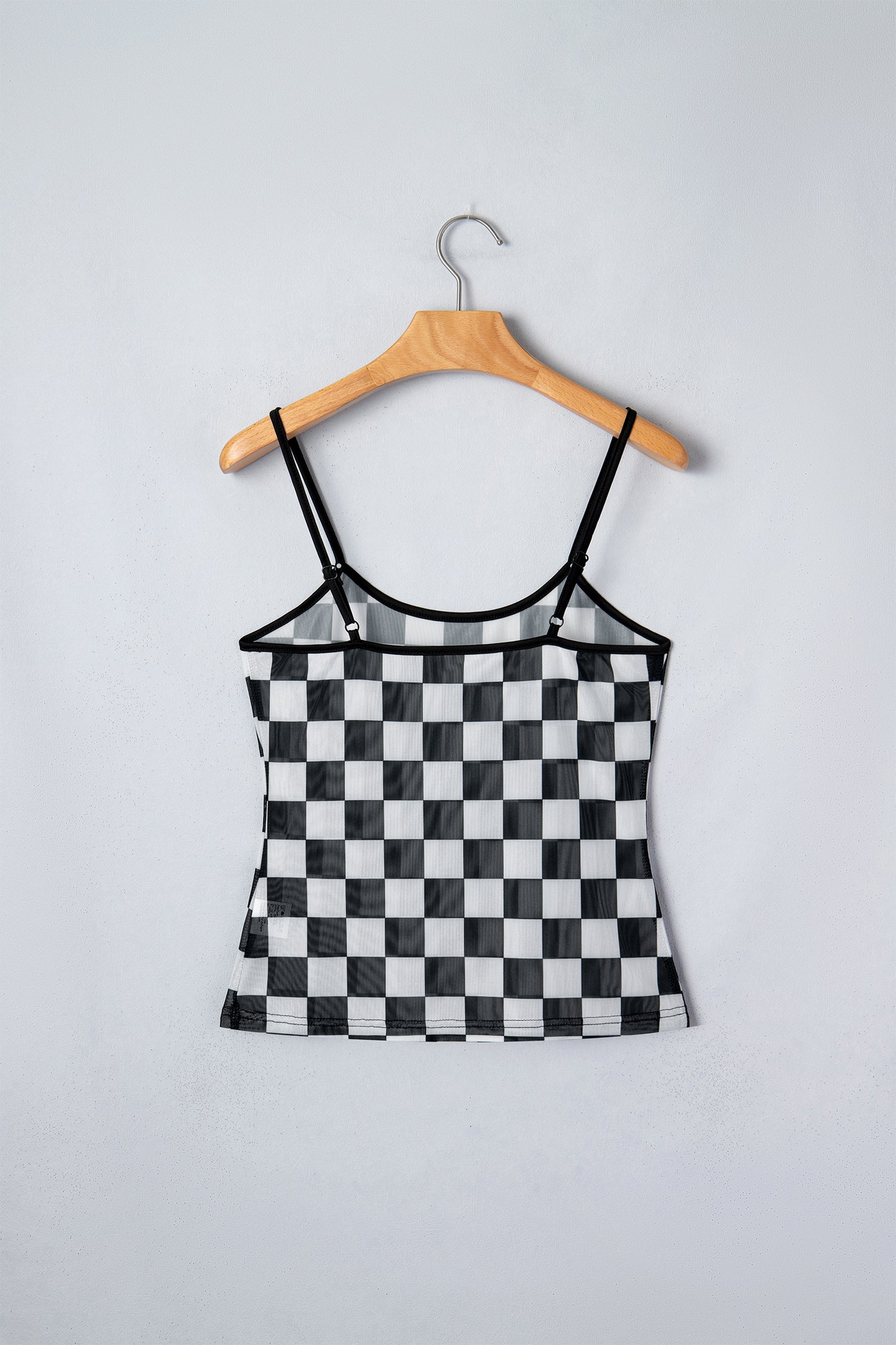 Black Sheer Checkered Spaghetti Straps Slim Tank Top