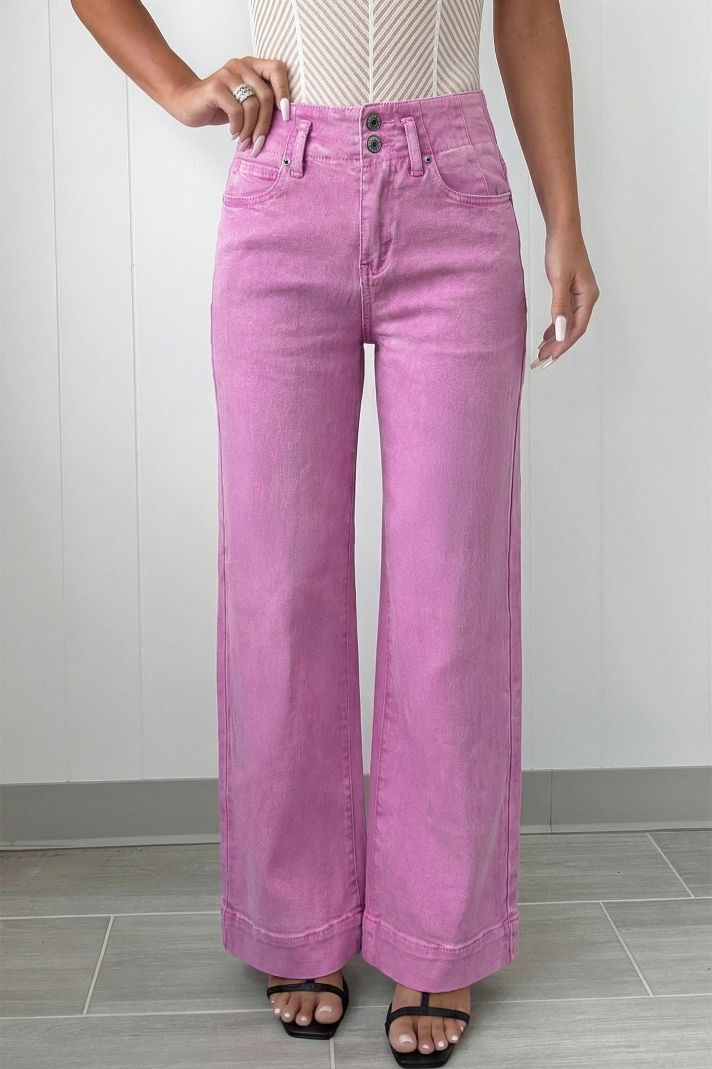 2-Button High Waist Wide Leg Jeans