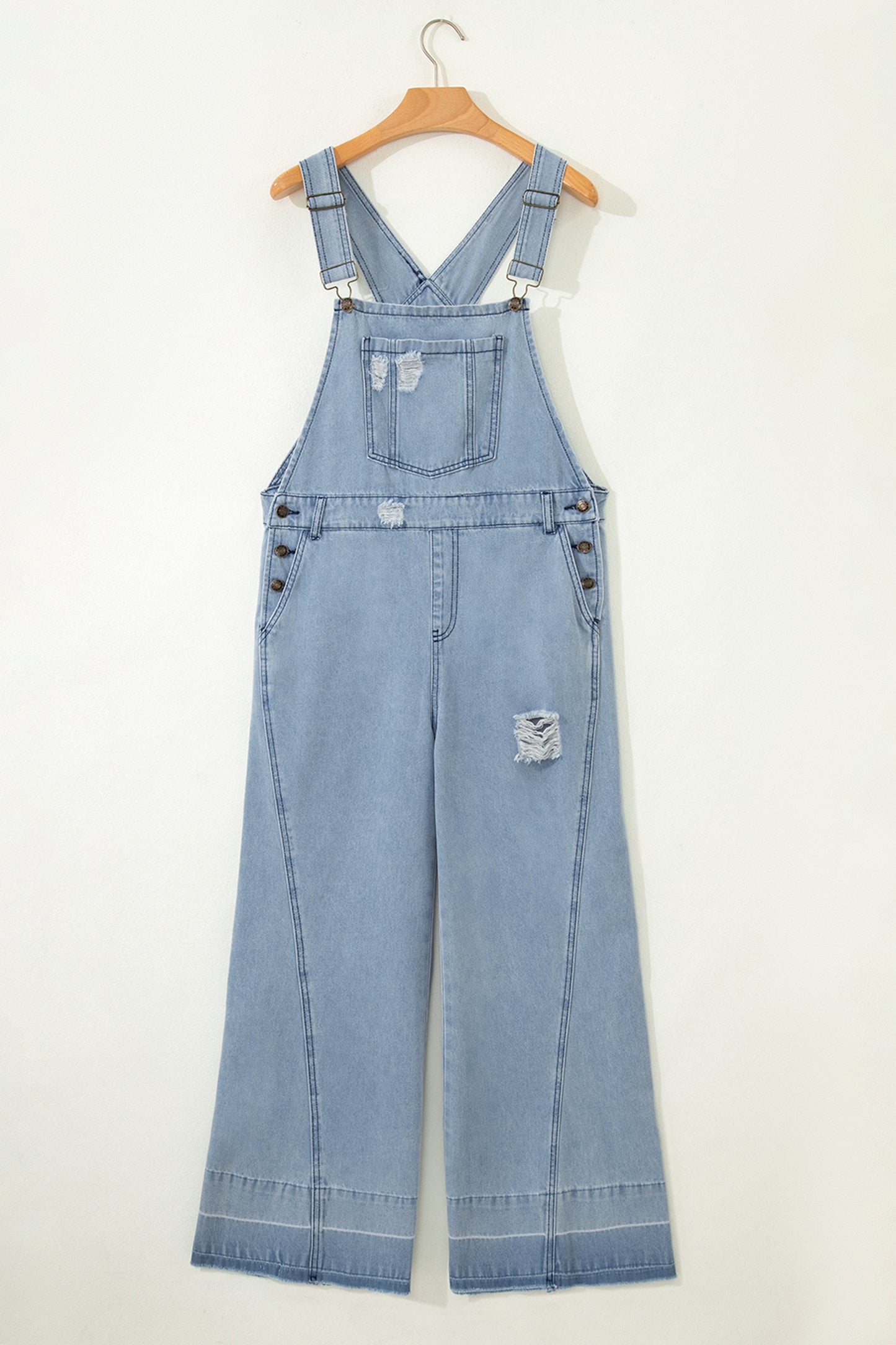 Mist Blue Retro Distressed Denim Overall Jumpsuit